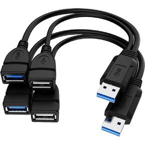 USB 3.0 Female to Dual USB Male Splitter Cable, 2 Pack