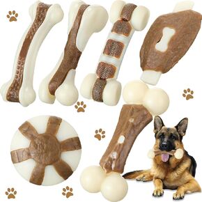 6 Pieces Chew Toys for Aggressive Chewers, Real Beef Flavor Dog Teething Chew Toys Bones for Breed Puppies Pet Toy with Durable Nylon (Fresh,Small)