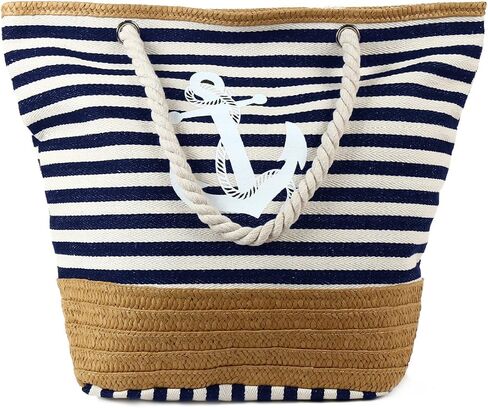 PULAMA Women Beach Tote Canvas Shoulder Bag Anchor Summer Handbag Top Handle Bag Straw Beach Bag in Saudi Arabia