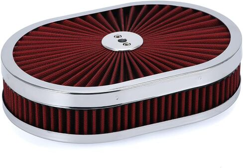 PTNHZ 12"x2" Oval Air Cleaner Filter Assembly 5-1/8" Carb Neck w/Flow-Thru Lid High Flow Chrome Compatible For GMC Chevy Ford Chryler Dodge Black in Kuwait
