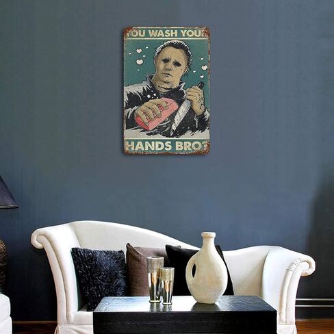 معدن القصدير تسجيل شخصيات فيلم الرعب التي تغسل يديك إخوانه ديكور المنزل، السنة الجديدة عيد الفصح الجدار الديكور بار حانة الحمام المرحاض جدار ديكور خمر لوحة القصدير تسجيل 8x12 بوصة in Kuwait