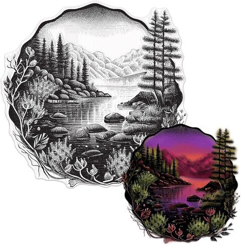 Natural Scenery Clear Stamps for Card Making Mountain Lake Background Rubber Stamps Trees Scenery Transparent Silicone Seals for Gift Card DIY Scrapbooking Embossing Card Album Craft Supplies in Saudi Arabia
