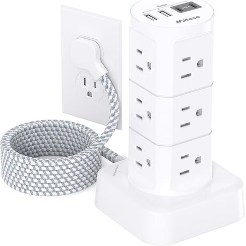 Power Strips with Surge Protection, Flat Plug Power Strip with 12 Outlets 4 USB Ports, Surge Protector Tower 1875W/15A 1080J, 6Ft Extension Cord with Multiple Outlets, Office Supplies, Dorm Essentials in Saudi Arabia