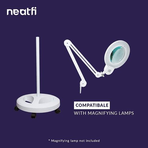 Neatfi 6-Wheel Rolling Base Floor Stand, Compatible for LED Desk Lamp and Magnifying Lamps, Versatile Stand for Work, Study, and Needlework (White) in Saudi Arabia