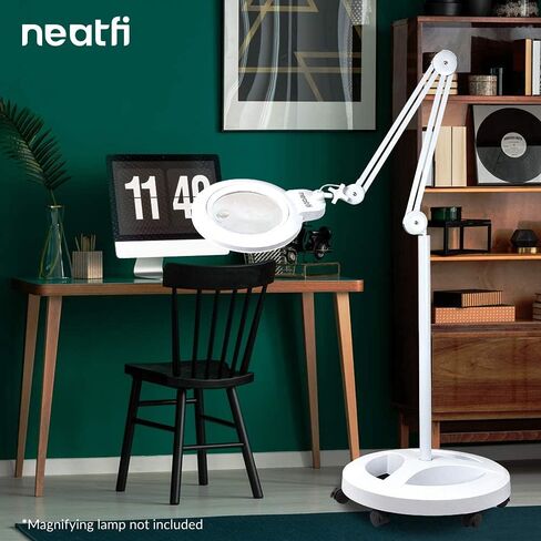 Neatfi 6-Wheel Rolling Base Floor Stand, Compatible for LED Desk Lamp and Magnifying Lamps, Versatile Stand for Work, Study, and Needlework (White) in Saudi Arabia