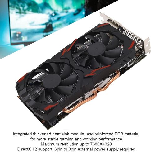 بطاقة رسومات VBESTLIFE RX 580، بطاقات رسومات ألعاب الكمبيوتر 256 بت 8 جيجابايت GDDR5 مع DVI، 16 PCI Express 3.0، تدعم 4K@60 هرتز HD، مراوح مزدوجة، لألعاب الكمبيوتر (580 8G D5) in Saudi Arabia