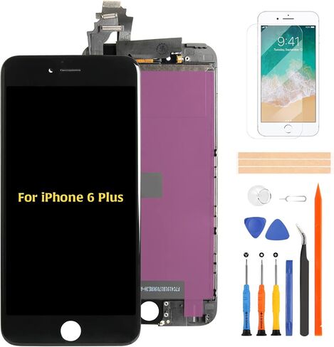 مجموعة استبدال شاشة LCD الأصلية لجهاز iPhone 6 Plus مقاس 5.5 بوصة A1522 A1524 A1593 شاشة LCD تعمل باللمس ومحول رقمي زجاجي طقم إصلاح كامل التجميع (أبيض) in Saudi Arabia