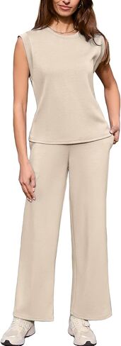 Glamaker Women's 2 Piece Sets Summer Lounge Travel Outfits Sleeveless Wide Leg Airport Casual Trendy Sweatsuits in Kuwait