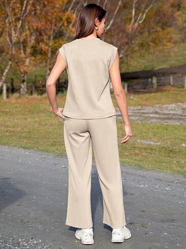 Glamaker Women's 2 Piece Sets Summer Lounge Travel Outfits Sleeveless Wide Leg Airport Casual Trendy Sweatsuits in Kuwait