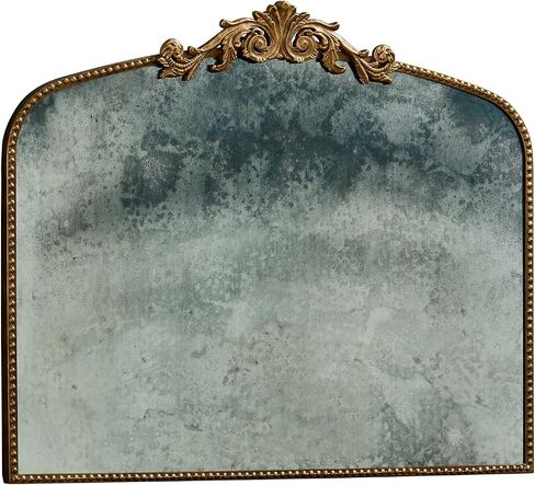 Arched Vertical Antique Mirror with Elegant Vintage Design Gold Metal Frame - 40"x32" Large Arch Mirror Perfect for Home Decor Bathroom Living Room - Handcrafted with Distressed Finish in Saudi Arabia