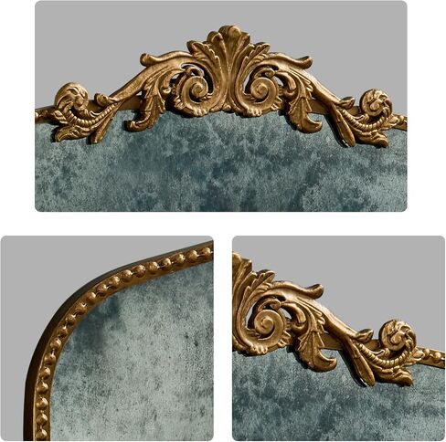 Arched Vertical Antique Mirror with Elegant Vintage Design Gold Metal Frame - 40"x32" Large Arch Mirror Perfect for Home Decor Bathroom Living Room - Handcrafted with Distressed Finish in Saudi Arabia