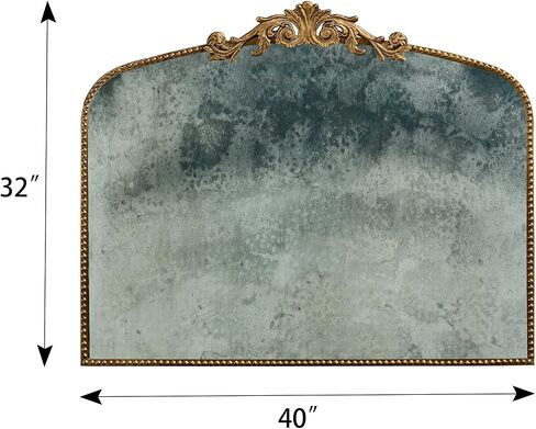 Arched Vertical Antique Mirror with Elegant Vintage Design Gold Metal Frame - 40"x32" Large Arch Mirror Perfect for Home Decor Bathroom Living Room - Handcrafted with Distressed Finish in Saudi Arabia