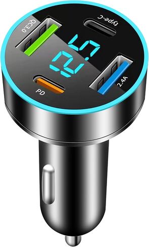 Car Charger Adapter - [Upgraded Version] Car Fast Charger with 4 Ports (PD+QC3.0+USB C) Atmosphere Light - 12-24V Car Truck SUV Universal USB Cigarette Lighter Adapter (QC3.0+Type-C+PD+2.4A) in Saudi Arabia