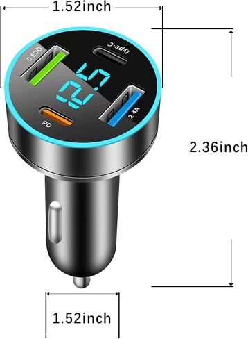 Car Charger Adapter - [Upgraded Version] Car Fast Charger with 4 Ports (PD+QC3.0+USB C) Atmosphere Light - 12-24V Car Truck SUV Universal USB Cigarette Lighter Adapter (QC3.0+Type-C+PD+2.4A) in Saudi Arabia