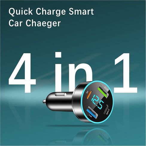 Car Charger Adapter - [Upgraded Version] Car Fast Charger with 4 Ports (PD+QC3.0+USB C) Atmosphere Light - 12-24V Car Truck SUV Universal USB Cigarette Lighter Adapter (QC3.0+Type-C+PD+2.4A) in Saudi Arabia