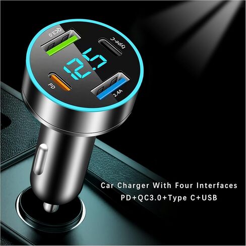 Car Charger Adapter - [Upgraded Version] Car Fast Charger with 4 Ports (PD+QC3.0+USB C) Atmosphere Light - 12-24V Car Truck SUV Universal USB Cigarette Lighter Adapter (QC3.0+Type-C+PD+2.4A) in Saudi Arabia