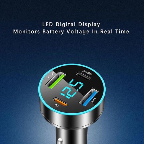 Car Charger Adapter - [Upgraded Version] Car Fast Charger with 4 Ports (PD+QC3.0+USB C) Atmosphere Light - 12-24V Car Truck SUV Universal USB Cigarette Lighter Adapter (QC3.0+Type-C+PD+2.4A) in Saudi Arabia