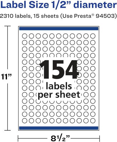 Avery Matte White Removable Round Labels with Sure Feed Technology, Print-to-The-Edge, 0.5" diameter, 2,310 Removable Labels, Laser/Inkjet Printable Labels in Saudi Arabia