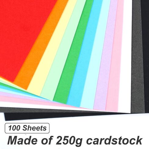 Shindel 100 Sheets Construction Paper for Crafts, 12 Color Cardstock Paper Kids Art Crafts Card for Art Class Invitation Making Scrapbooking 250gsm in Saudi Arabia