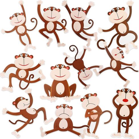 48 Pieces Monkeys Cut-Outs Jungle Animals Cutouts Classic Monkey Boy Accent with 3 Sheet Glue Point Dot for Jungle Theme Party Games Calendars Bulletin Boards Classrooms Learning Spaces Decor in Saudi Arabia