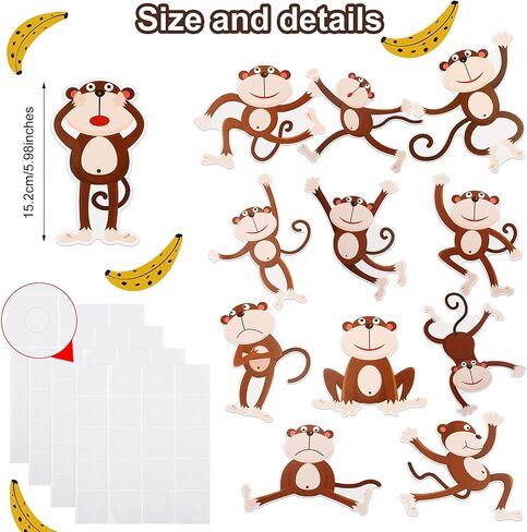 48 Pieces Monkeys Cut-Outs Jungle Animals Cutouts Classic Monkey Boy Accent with 3 Sheet Glue Point Dot for Jungle Theme Party Games Calendars Bulletin Boards Classrooms Learning Spaces Decor in Saudi Arabia