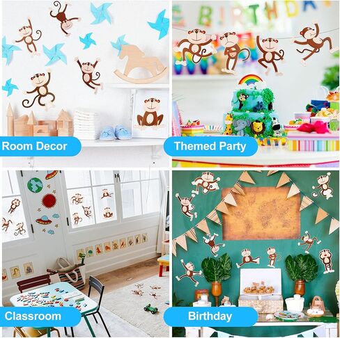 48 Pieces Monkeys Cut-Outs Jungle Animals Cutouts Classic Monkey Boy Accent with 3 Sheet Glue Point Dot for Jungle Theme Party Games Calendars Bulletin Boards Classrooms Learning Spaces Decor in Saudi Arabia