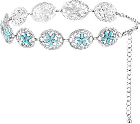 Western Metal Turquoise Chain Belt for Women, Boho Waist Chain Adjustable Belts for Dresses Jeans Country Concert Outfit in Saudi Arabia