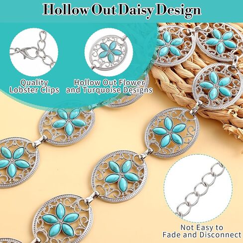 Western Metal Turquoise Chain Belt for Women, Boho Waist Chain Adjustable Belts for Dresses Jeans Country Concert Outfit in Saudi Arabia