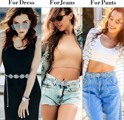 Western Metal Turquoise Chain Belt for Women, Boho Waist Chain Adjustable Belts for Dresses Jeans Country Concert Outfit in Saudi Arabia