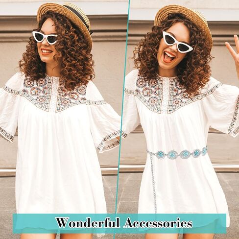 Western Metal Turquoise Chain Belt for Women, Boho Waist Chain Adjustable Belts for Dresses Jeans Country Concert Outfit in Saudi Arabia