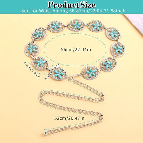 Western Metal Turquoise Chain Belt for Women, Boho Waist Chain Adjustable Belts for Dresses Jeans Country Concert Outfit in Saudi Arabia