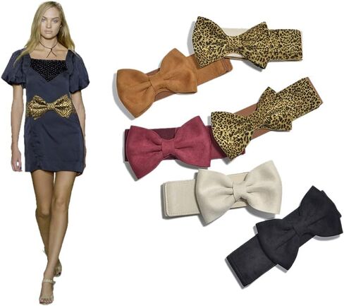 ربطة عنق نسائية مرنة وأحزمة خصر واسعة من الجلد السويدي الفهد قابلة للتمدد لفستان المخصر in Kuwait