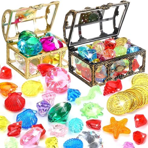 MARFOREVER Pool Diving Gems Toys,150 Pcs Colorful Crystals Pirate Treasure Jewels Acrylic Gems Plastic Diamonds Gemstones with a Burlap Bag for Vase Filler Summer Beach Toys Home Decor Party Favors in Saudi Arabia