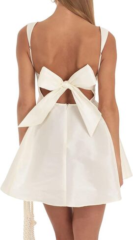 Yuemengxuan Women Bow Tie Mini Dress Sexy Backless Sleeveless Spaghetti Strap Flowy Short Dresses Cute Party Club Dress in Saudi Arabia