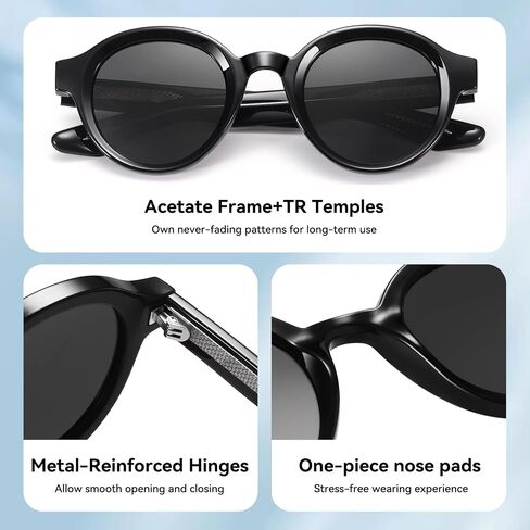Round Acetate Polarized Sunglasses for Women Men Trendy UV Protection Retro Circle Sunnies in Saudi Arabia