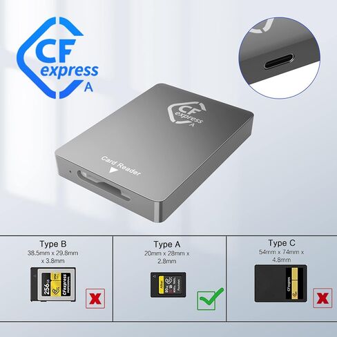 قارئ بطاقات CFexpress من النوع A، قارئ بطاقات ذاكرة USB 3.1 Gen 2 بسرعة 10 جيجابت في الثانية CF Express من الألومنيوم محمول مع كابل من النوع A من النوع C، يدعم قارئ CFexpress من النوع A Windows/MacOS/Linux/Android in Saudi Arabia