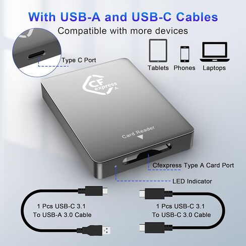 قارئ بطاقات CFexpress من النوع A، قارئ بطاقات ذاكرة USB 3.1 Gen 2 بسرعة 10 جيجابت في الثانية CF Express من الألومنيوم محمول مع كابل من النوع A من النوع C، يدعم قارئ CFexpress من النوع A Windows/MacOS/Linux/Android in Saudi Arabia