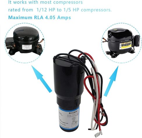 مجموعة البداية الصلبة RCO810 3 في 1 لمكثف البدء لثلاجات ومجمدات ومكثف التحميل الزائد المتوافق مع Supco، مُصنف من 1/12 إلى 1/5 HP-120V يستبدل RCO810، TJ90RCO810، AP4503019 in Kuwait