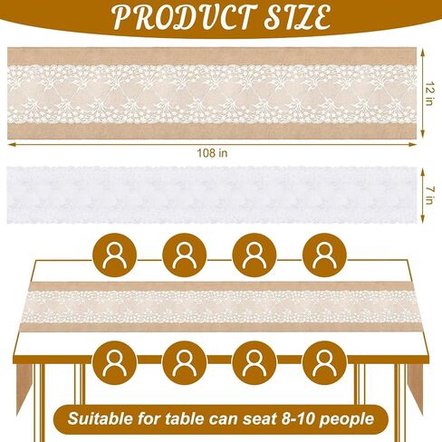 Tudomro 24 Pcs 12 x 108 Inch Wedding Burlap Table Runners and 24 Pcs White Lace Table Runner Bulk Rustic Table Runner Decor Party Favors for Birthday Hotel Farmhouse Home Table(Elegant Style) in Saudi Arabia