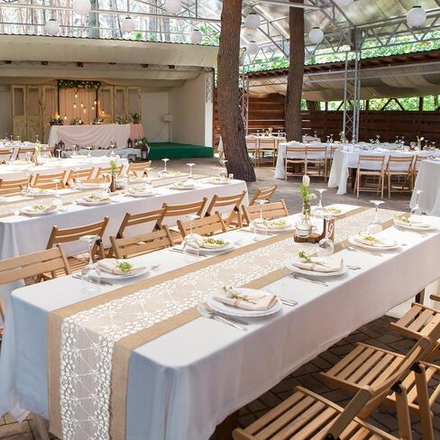 Tudomro 24 Pcs 12 x 108 Inch Wedding Burlap Table Runners and 24 Pcs White Lace Table Runner Bulk Rustic Table Runner Decor Party Favors for Birthday Hotel Farmhouse Home Table(Elegant Style) in Saudi Arabia