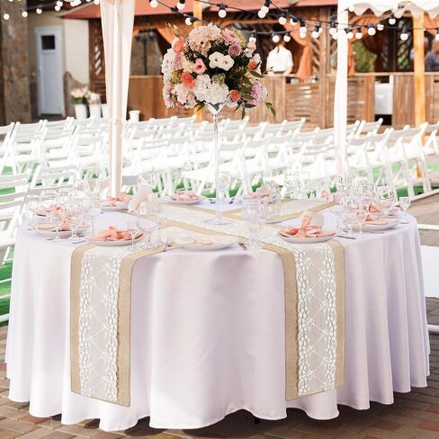 Tudomro 24 Pcs 12 x 108 Inch Wedding Burlap Table Runners and 24 Pcs White Lace Table Runner Bulk Rustic Table Runner Decor Party Favors for Birthday Hotel Farmhouse Home Table(Elegant Style) in Saudi Arabia