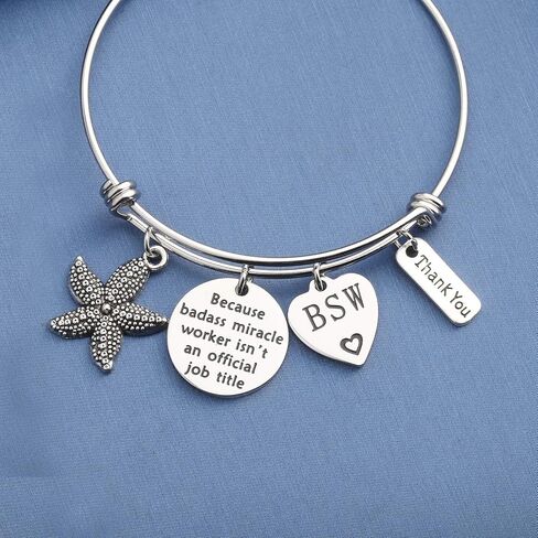 MYOSPARK Social Worker Gifts BSW MSW DSW Because Badass Miracle Worker Isn't an Official Job Title Bracelet Appreciation Gift For Volunteer in Saudi Arabia