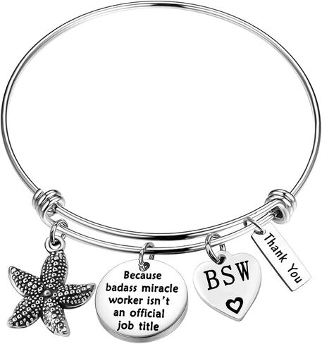 MYOSPARK Social Worker Gifts BSW MSW DSW Because Badass Miracle Worker Isn't an Official Job Title Bracelet Appreciation Gift For Volunteer in Saudi Arabia