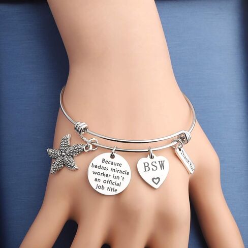MYOSPARK Social Worker Gifts BSW MSW DSW Because Badass Miracle Worker Isn't an Official Job Title Bracelet Appreciation Gift For Volunteer in Saudi Arabia
