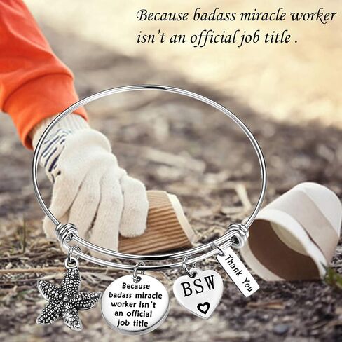 MYOSPARK Social Worker Gifts BSW MSW DSW Because Badass Miracle Worker Isn't an Official Job Title Bracelet Appreciation Gift For Volunteer in Saudi Arabia