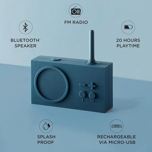 Lexon TYKHO 3 Wireless Bluetooth Speaker and FM Radio, Splashproof and Rechargeable - Black in Saudi Arabia