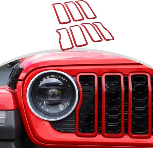 CheroCar for JL Front Grille Grill Insert Cover Trim Exterior Accessories for Jeep Wrangler JL 2024+,Red in Saudi Arabia