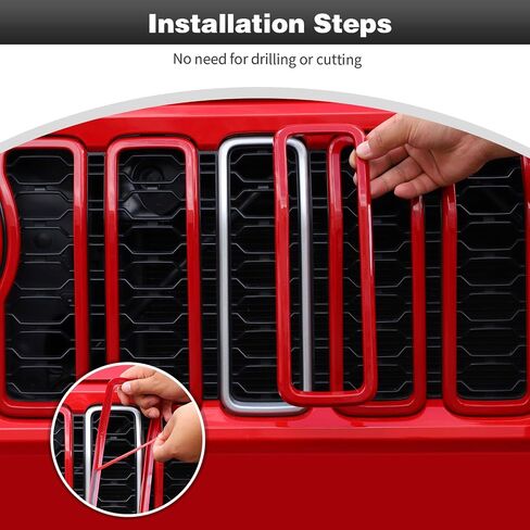 CheroCar for JL Front Grille Grill Insert Cover Trim Exterior Accessories for Jeep Wrangler JL 2024+,Red in Saudi Arabia