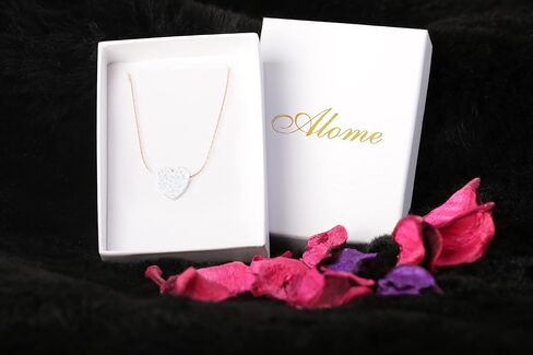 عقد قلب ALOME للنساء – سلسلة من الذهب الوردي عيار 14 قيراط مع أوبال أبيض على شكل قلب – هدية عيد ميلاد جميلة لعيد الأم in Kuwait