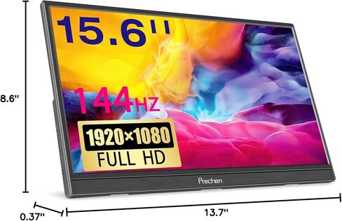 شاشة الألعاب المحمولة Prechen 15.6 بوصة 144 هرتز HDR، 99% sRGB، 1080P FHD، مسند، رفيع للغاية، العناية بالعين، شاشة ثانية خارجية للكمبيوتر المحمول، الكمبيوتر الشخصي، PS5، Mac، Xbox in Saudi Arabia